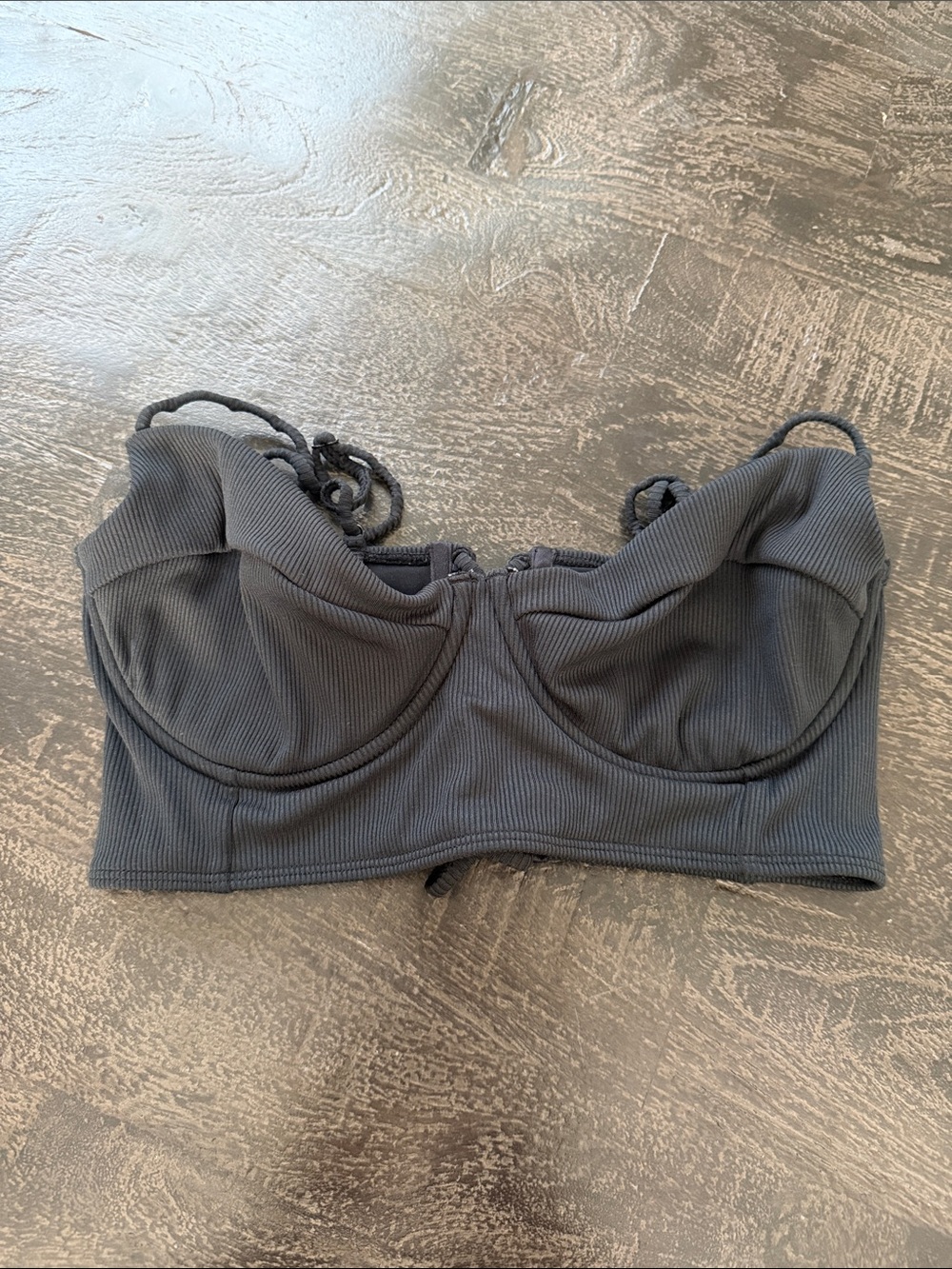 La Hearts Black Ribbed Underwire Bikini Top